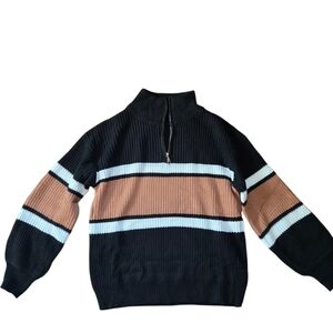 Quarter Zip Striped Colorblock Sweater